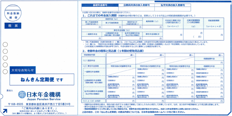 図(平成28年度「ねんきん定期便」(50歳以上)オモテ 平成28年6月〜)